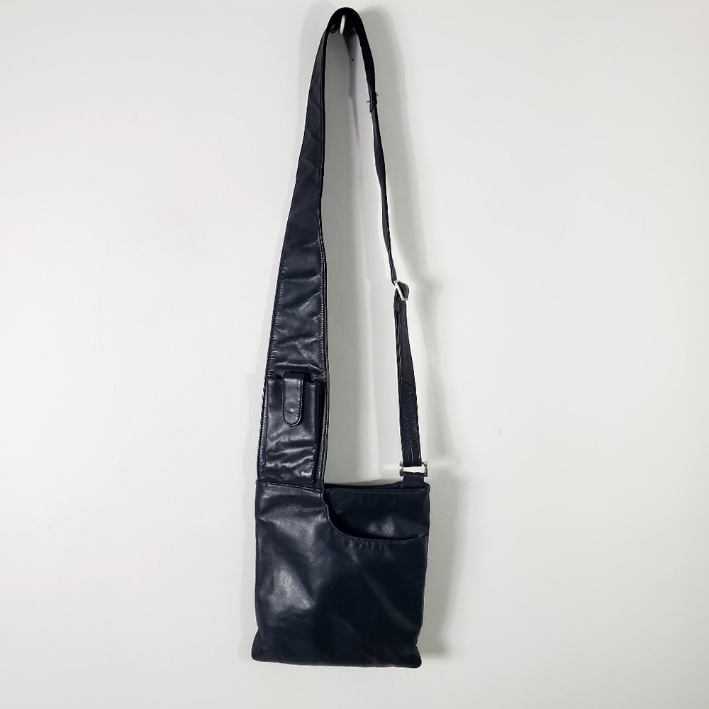 VISCONTI Cross Body Navy Blue Leather Bag